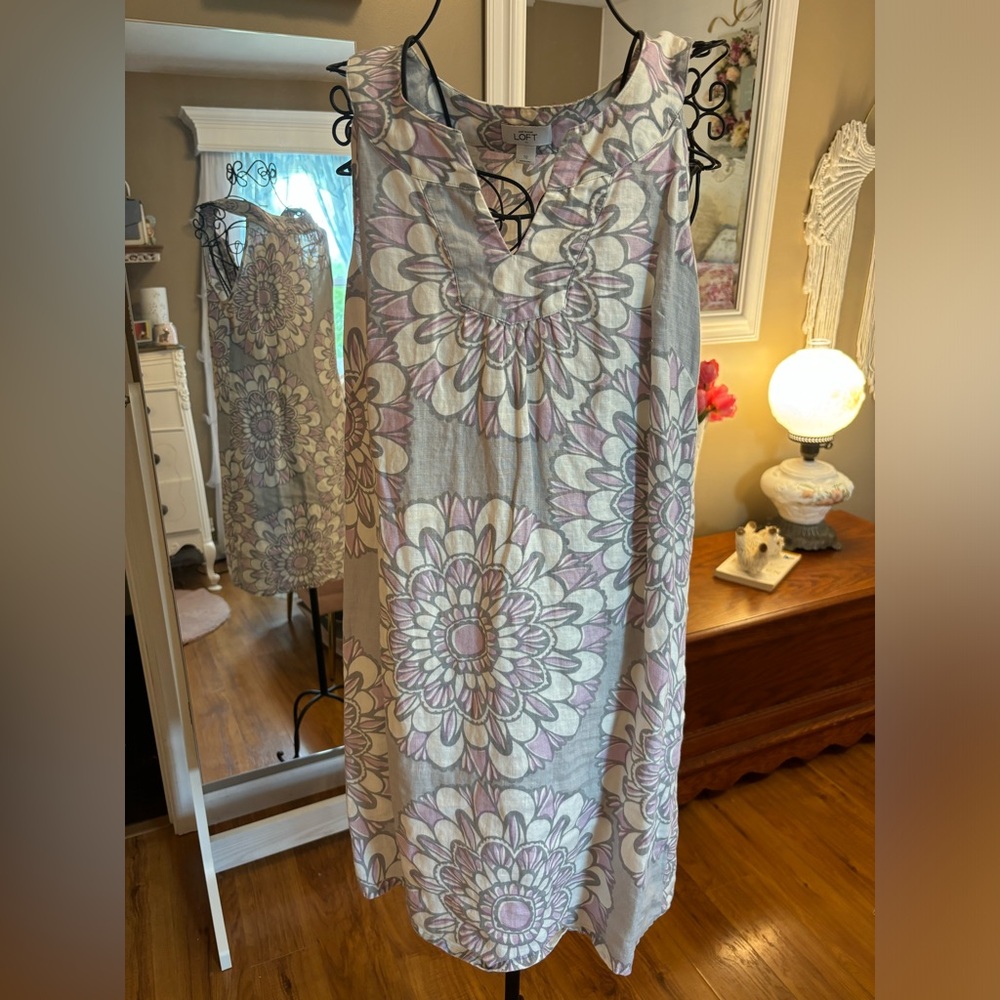 LOFT Gray and Purple Midi Sundress